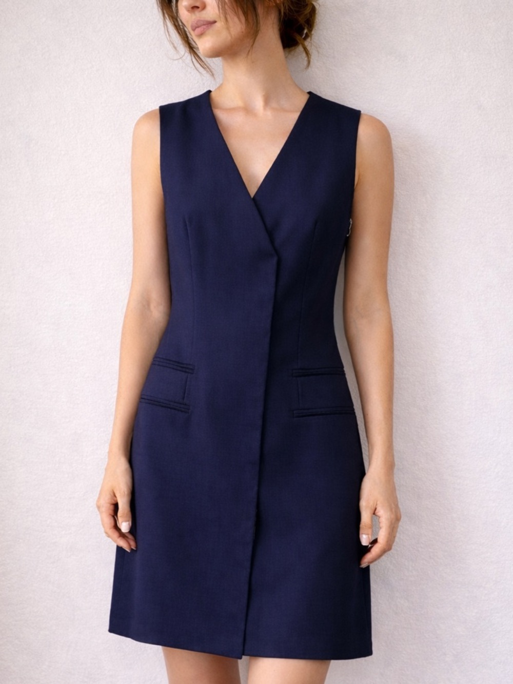 Rallier Navy Wool Sleeveless Mini Dress Size 4 Minimalist Office Preppy